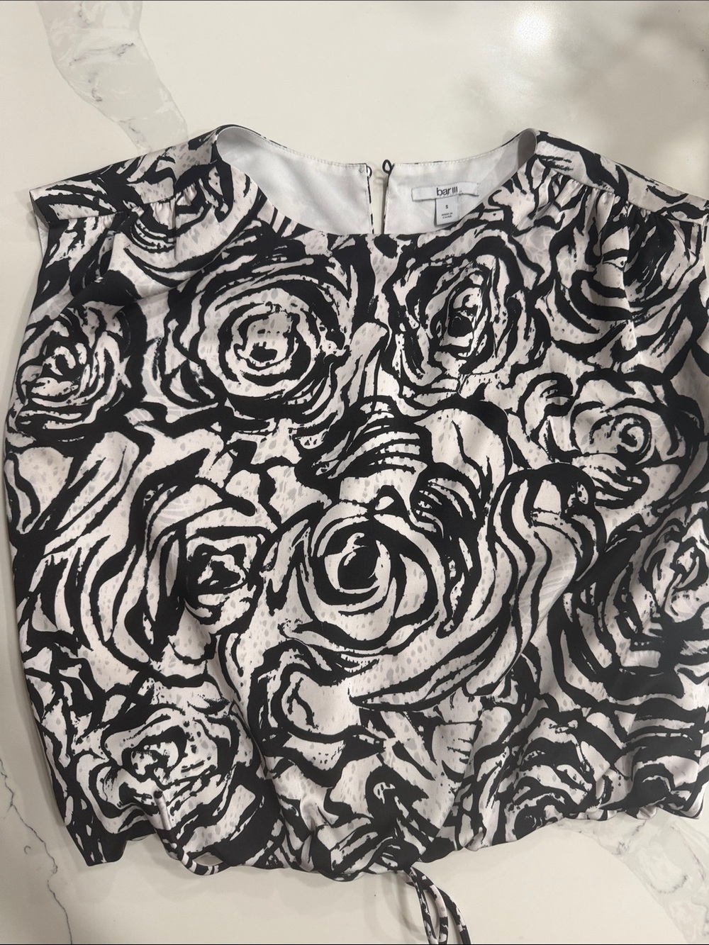 Bar III Black and White Floral Drawstring Tunic